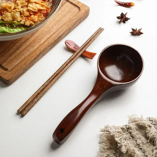 Handmade Vintage Wooden Soup Ladle - Elegant Kitchen Dining Essential