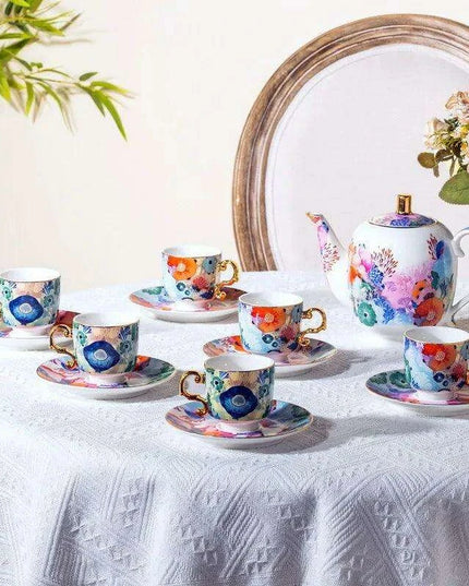 Sophisticated Marine-Inspired Italian Espresso and Tea Collection with Opulent Gold Handles