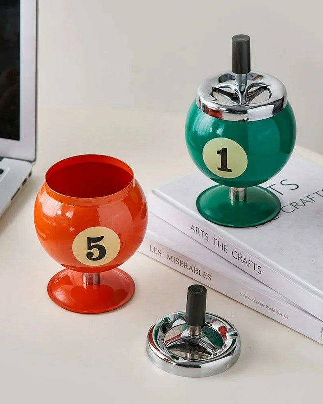 Chic Billiards-Inspired Metal Ashtray - Stylish Smoking Accessory and Decorative Accent for Home and Office