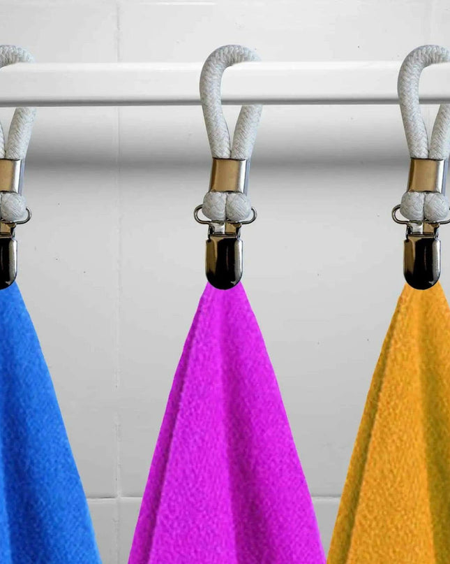 Cotton Braided Towel Holder Set with Sturdy Metal Clips - Elegant Space-Saving Solution for Home and Kitchen