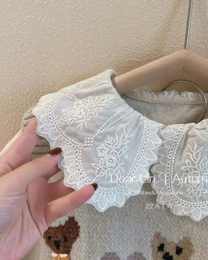 Charming 3-Piece Girls' Outfit Set: Knitted Vest, Lace Collar Blouse, and Pleated Skirt for Infants