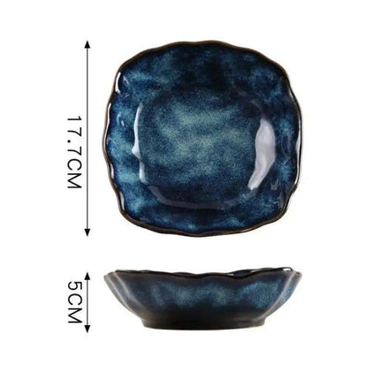 Elegant Nordic Blue Stoneware Dining Set - Safe for Microwave and Dishwasher