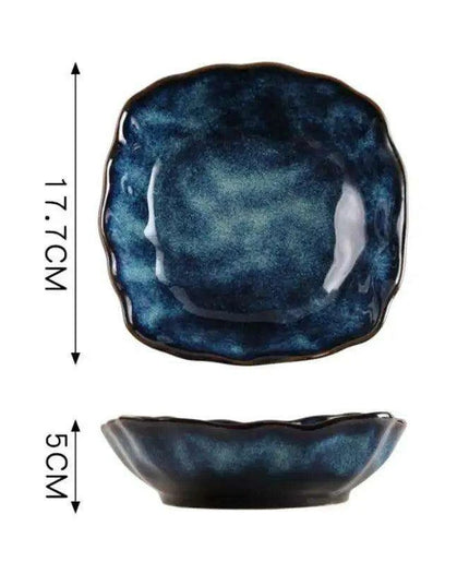 Elegant Nordic Blue Stoneware Dining Set - Safe for Microwave and Dishwasher