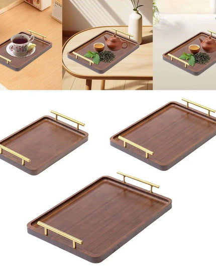 Chic Wooden Serving Tray with Metallic Handles - Stylish Snack and Decor Piece for Every Event