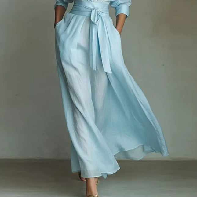 Bohemian Lace-up High Waist Maxi Dress with Pockets