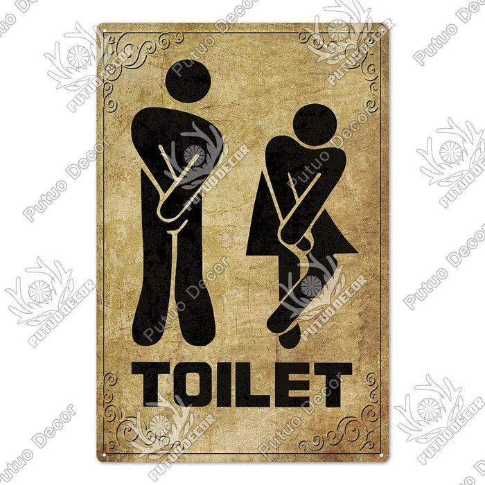 Retro Vintage Metal Bathroom Wall Decor with Quirky Toilet Design