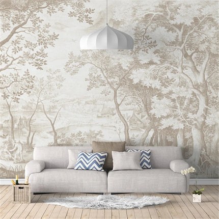 3D French Forest Landscape Wallpaper Mural – Hand-Painted, Custom Size