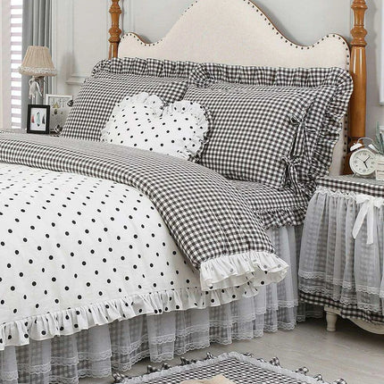 Polka Dot Cotton Luxurious 4-Piece Set with Ruffled Duvet Cover and Coordinated Bed Skirt