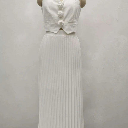 Sophisticated 2-Piece Floral Waistcoat and Flowing Skirt Set for Women