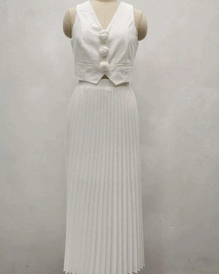 Sophisticated 2-Piece Floral Waistcoat and Flowing Skirt Set for Women