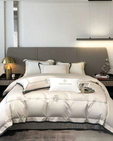 Sumptuous 1400TC Egyptian Cotton Embroidered Bedding Collection - King & Queen Duvet Cover with Sheet Set & Pillowcases