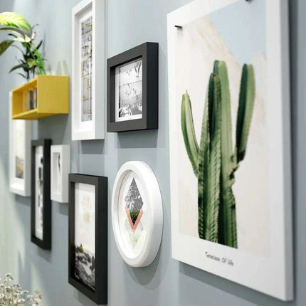 9-Piece Premium Wooden Gallery Set with Vase Shelf - Contemporary Wall Art Kit