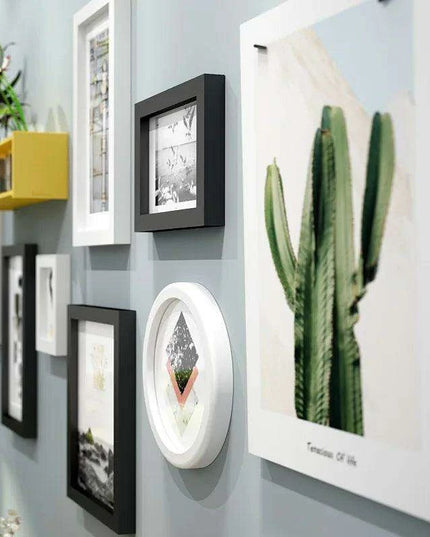 9-Piece Premium Wooden Gallery Set with Vase Shelf - Contemporary Wall Art Kit