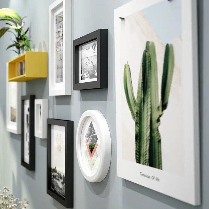 9-Piece Premium Wooden Gallery Set with Vase Shelf - Contemporary Wall Art Kit