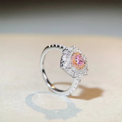 Luxury white gold solid platinum PT950 Women's Love Ring Women's Simple Cute Simple Style Peach Heart Powder Diamond Ring luxury-white-gold-solid-platinum-pt950-womens-love-ring-womens-simple-cute-simple-style-peach-heart-powder-diamond-ring
