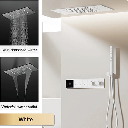 Gun Gray Brass LED Digital Display Thermostatic Shower Set Ceiling Mount Rain Shower Head Adjustable Slide Bar Bathroom Faucet gun-gray-brass-led-digital-display-thermostatic-shower-set-ceiling-mount-rain-shower-head-adjustable-slide-bar-bathroom-faucet