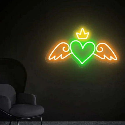 Personalized Angel Heart Neon LED Sign - Customizable Room Decor & Gift for Girls