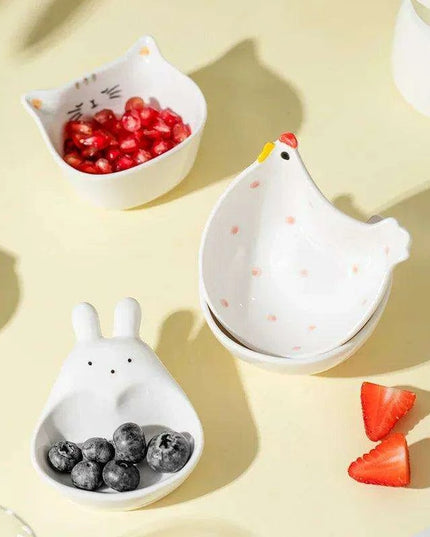 Charming Bunny and Kitty Ceramic Sauce Dish Set for Whimsical Dining Experiences