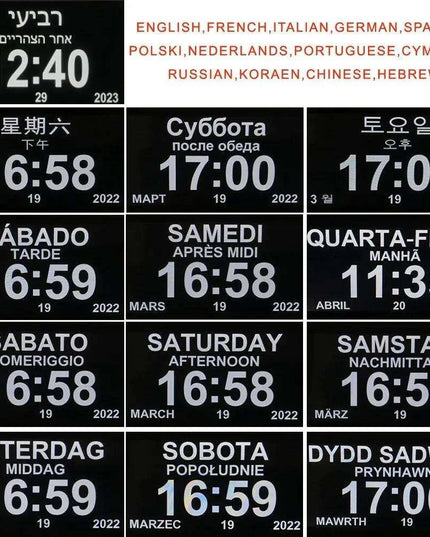 Multilingual LED Calendar Clock with 12 Alarms and Reminder Features - Perfect for Seniors and Daily Organization