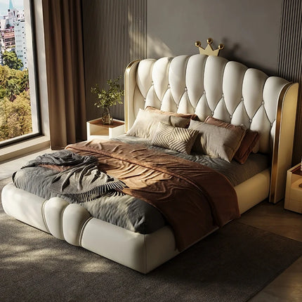 Airow Eco-Leather Upholstered Bed Frame — Mid-Century Design, Pine Wood Base