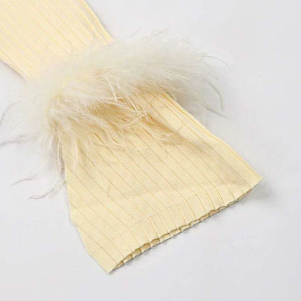 Sophisticated Women's Feathered Ankle-Length Dress with Stylish Lapel Sleeves for Autumn 2024