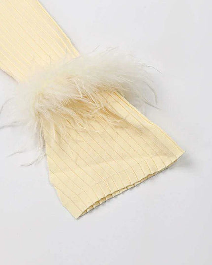 Sophisticated Women's Feathered Ankle-Length Dress with Stylish Lapel Sleeves for Autumn 2024