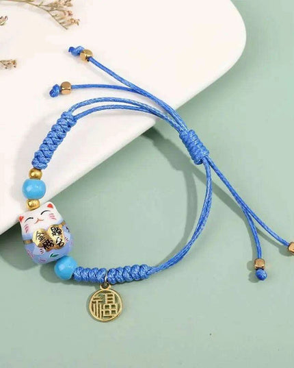 Vibrant Adjustable Lucky Cat Charm Bangles - Playful Rope Bracelets for Women and Girls, Ideal Gift for Prosperity