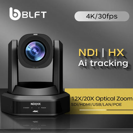4K PTZ Camera with AI Auto Tracking — 12X/20X Optical Zoom, NDI, PoE, HDMI/SDI/USB/IP Live Streaming