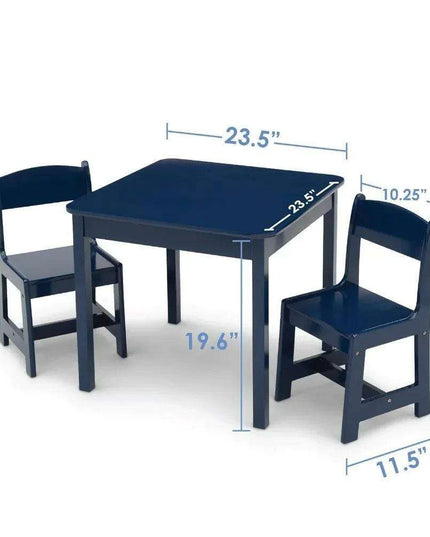 Kids Deep Blue Wooden Play Table and Chair Set - Ideal for Arts, Crafts, and Learning Activities, Includes 2 Chairs