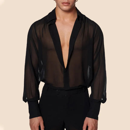 OG Waves Men's See-Through Mesh Long Sleeve Shirt - Vintage Retro Styl