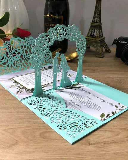 Elegant Blush Pink 3D Pop-Up Wedding Invite Set - 50 Count