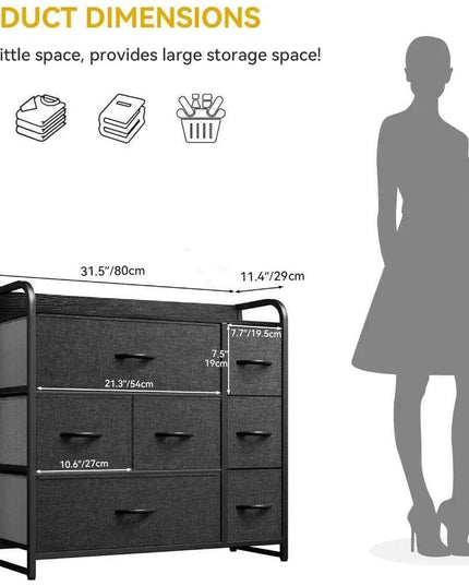 Stylish 7-Drawer Storage Dresser with Steel Frame and Foldable Fabric Bins