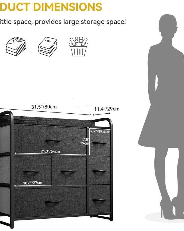 Stylish 7-Drawer Storage Dresser with Steel Frame and Foldable Fabric Bins