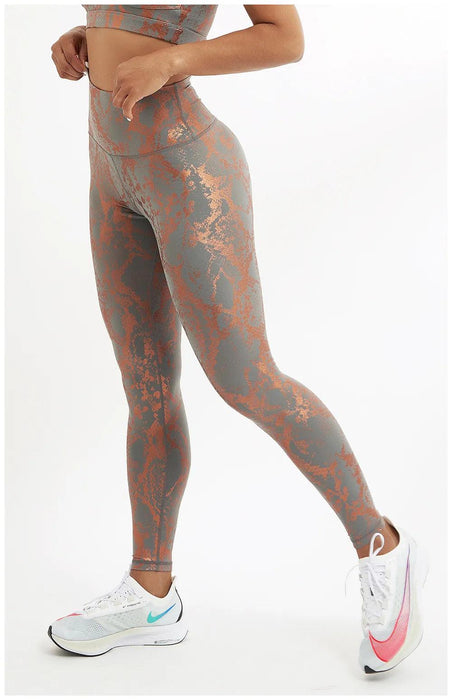 Bronze Snake Pattern High Waist Yoga Leggings