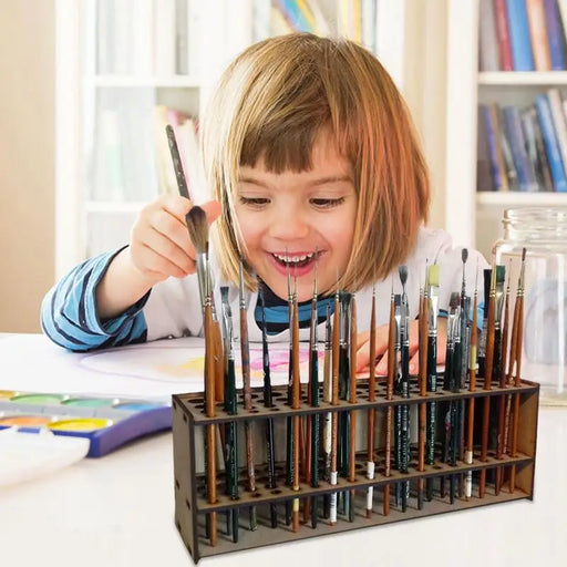 Wooden Paint Brush Holder Stand - Desk Organizer with 67 Holes