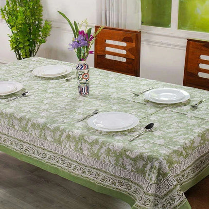 Elegant Blue-Green Floral Leaf Design Waterproof Table Cover