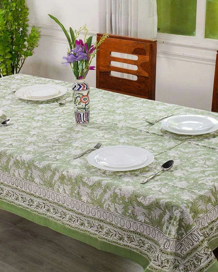 Elegant Blue-Green Floral Leaf Design Waterproof Table Cover