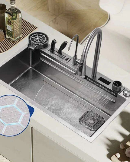 Sleek 304 Stainless Steel Waterfall Kitchen Sink Set with Touch-Control Faucet - Above Counter Installation