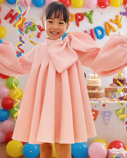 Charming Boutique Princess Dress for Girls with Elegant Bow and Puff Sleeves