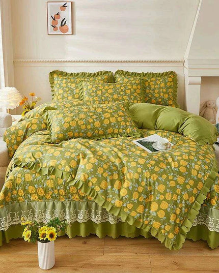Chic Floral Ruffle Queen Bedding Set