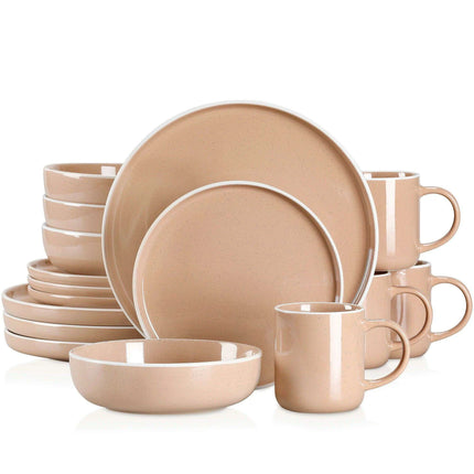 Apricot Elegance: Sesame Glazed Stoneware Dinnerware Set - 16/32/48 Piece Collection of Plates, Bowls, and Mugs