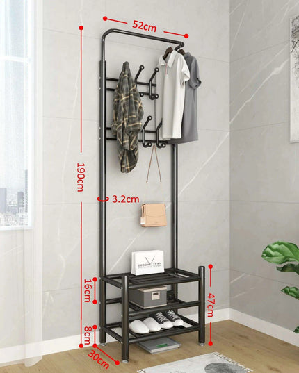 Modern Entryway Organizer with Hooks - Stylish Storage Solution for Shoes and Coats