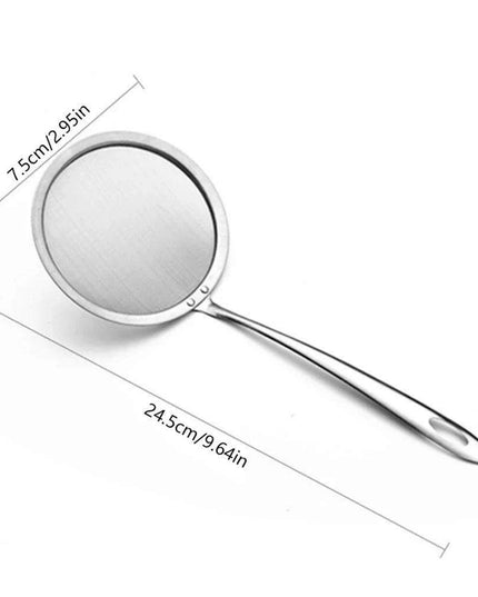 Japanese Stainless Steel Fine Mesh Skimmer Ladle with Extended Handle for Safe Oil and Steam Handling