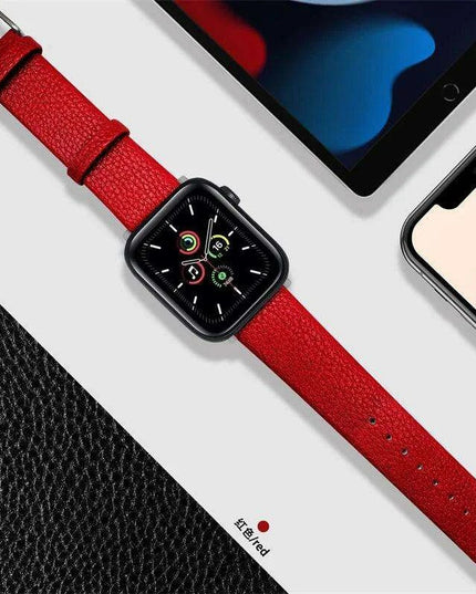 Crimson Glitter Leather Apple Watch Band - Luxe Sparkle Strap