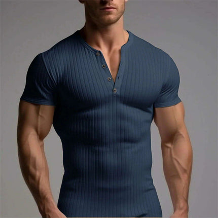 Men's Slim Fit V-Neck T-Shirt for Summer Running and Fitness Activities