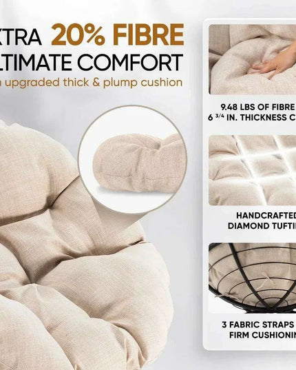 Luxurious 360° Swivel Wicker Papasan Chair with Plush Cushion and Metal Frame