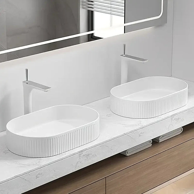 Shop1104633925 Elegant Silver Oval Ceramic Vessel Sink - Modern Design