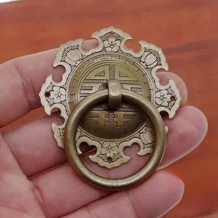 Brass No-Drill Drawer Pull Small Vintage Circle Ring Handle for Furnit