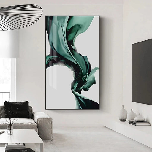 Vibrant Green Silk Abstract Canvas Artwork - Contemporary Wall Decor
