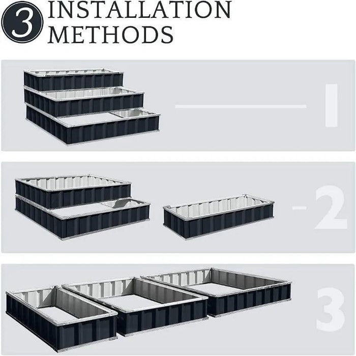 3-Tier Galvanized Steel Raised Garden Bed Kit, Expandable Frame for Growing Plants